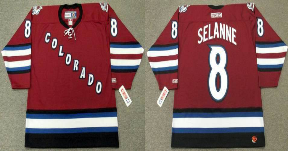 2019 Men Colorado Avalanche 8 Selanne red style 2 CCM NHL jerseys